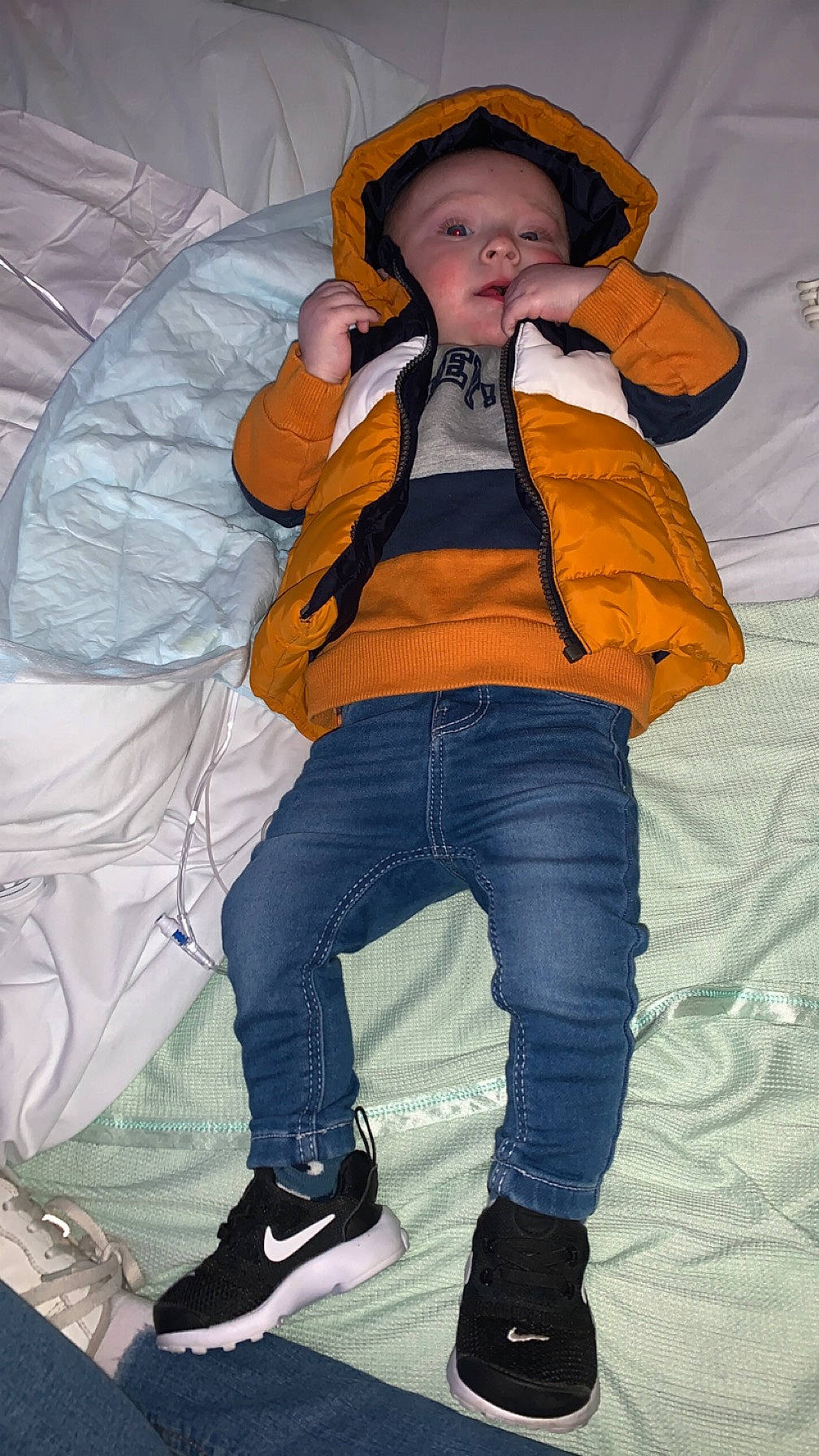 Layton joined the competition — help win amazing prizes! arm, baby, child, cool, costume, electric_blue, fun, glove, hat, human_leg, jacket, lifejacket, person, personal_protective_equipment, recreation, scarf, sleeve, sneakers, t_shirt, thigh