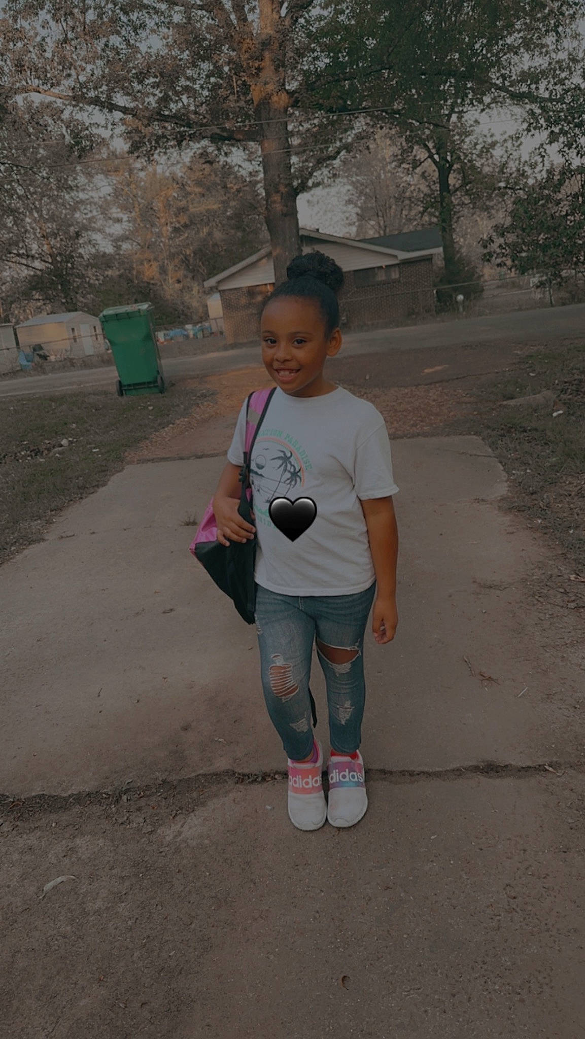 Layla Ariana joined the competition — help win amazing prizes! asphalt, fun, grass, human_leg, joy, knee, leisure, pedestrian, person, plant, recreation, road, shorts, sidewalk, sleeve, sportswear, t_shirt, thigh, tree, trunk