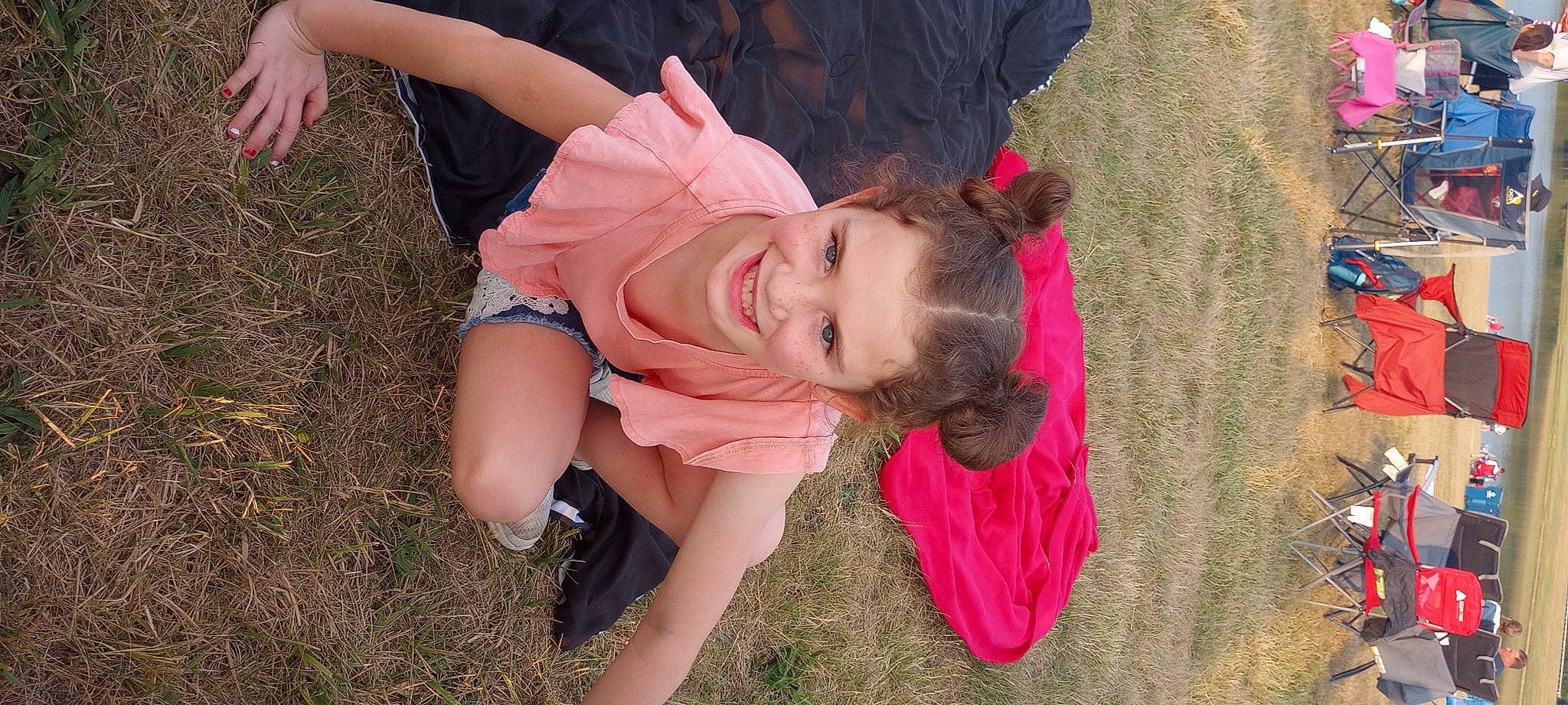 Emma joined the competition — help win amazing prizes! baby, child, fun, grass, grass_family, grassland, happy, hat, human_leg, joy, landscape, leisure, people_in_nature, person, pink, plant, recreation, shorts, smile, sun_hat