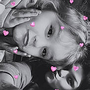 Ivory joined the competition — help win amazing prizes! child, woman, selfie, filter, hearts, black_and_white, portrait, closeup, family, kiss_face, playful, hand_on_face, couch, hair, big_eyes, cheeks, sweatshirt, indoor, cute, togetherness