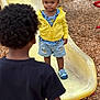 Jayceveon is registered to the contest to win money with this photo: toddler, child, playground, slide, yellow_hoodie, denim_shorts, sneakers, serious_expression, outdoor, wood_chips, older_child, black_shirt, play, park, summer_clothing, kids, fun, recreation, young_child, interaction