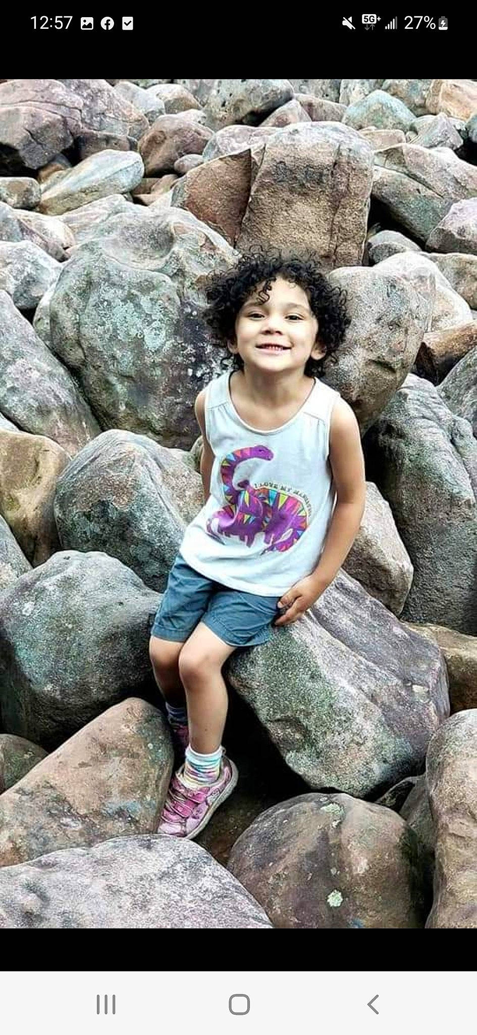 Aiyana is registered to the contest to win money with this photo: bedrock, eye, face, grass, happy, head, human, joy, landscape, leaf, leg, leisure, mammal, person, photograph, shorts, smile, summer, toddler, tree