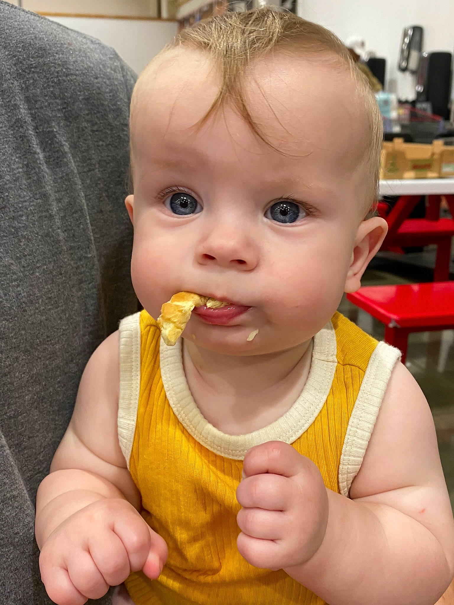 Alan joined the competition — help win amazing prizes! arm, baby, baby_toddler_clothing, chair, cheek, chin, dress, ear, eyebrow, eyelash, finger, gesture, hand, happy, iris, lip, mouth, nose, person, skin