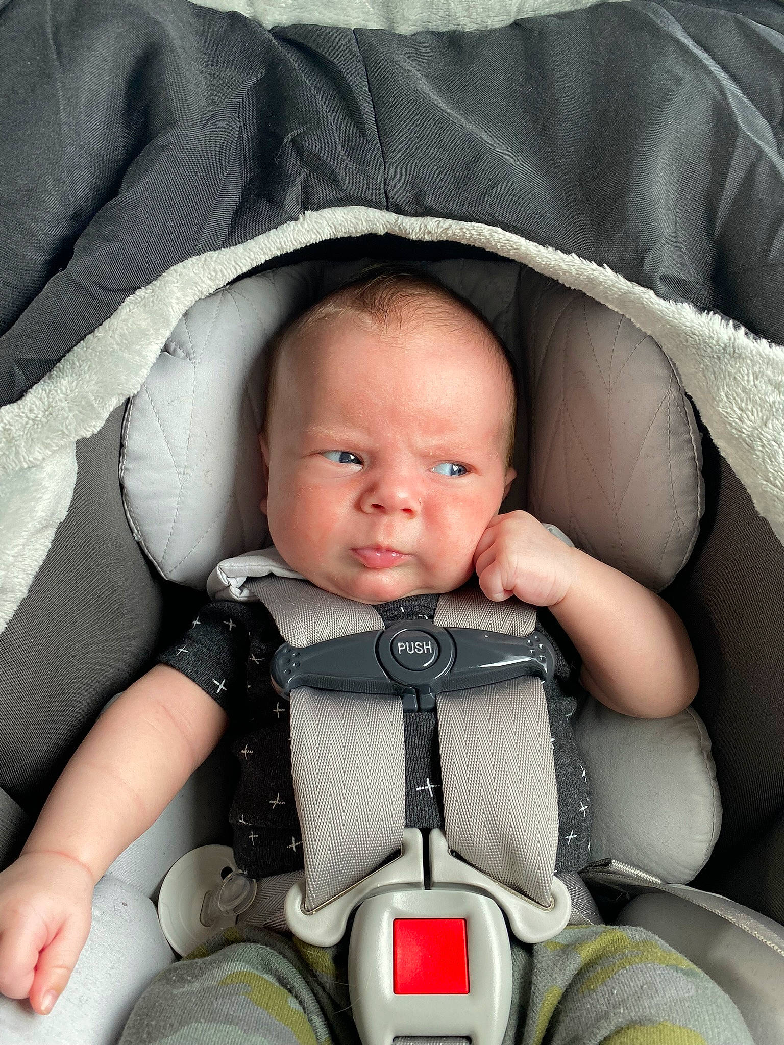 Alan joined the competition — help win amazing prizes! arm, auto_part, baby, baby_carriage, baby_products, baby_safety, baby_toddler_clothing, black, car_seat, carmine, child, comfort, finger, iris, person, product, sitting, skin, thumb, toddler