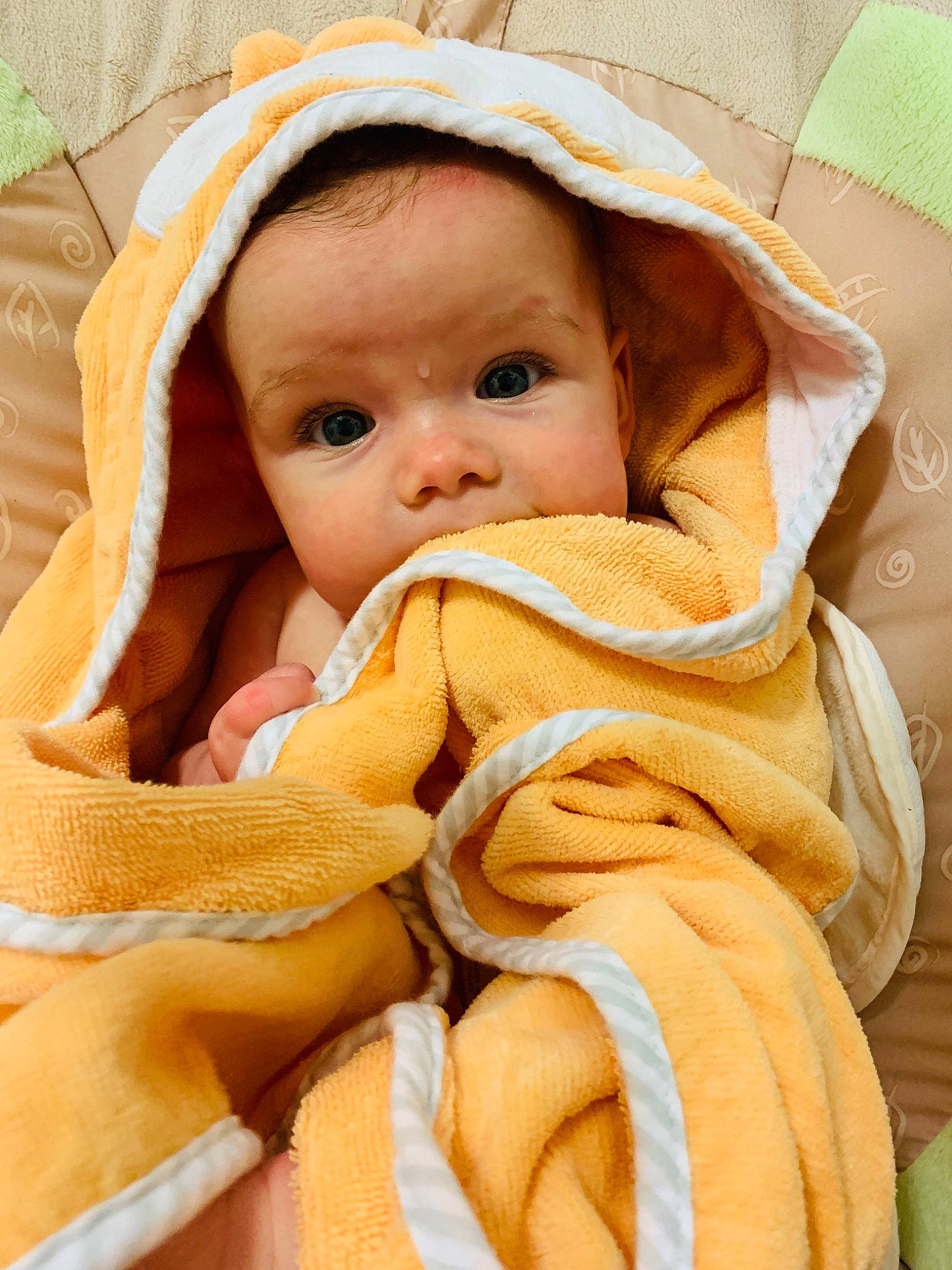 Kinnedy joined the competition — help win amazing prizes! baby, baby_products, blanket, child, linens, person, product, skin, textile, toddler, yellow