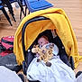 baby, car_seat, blanket, plush_toy, giraffe_toy, pacifier, sleeping, indoor, wooden_floor, chair, bag, yellow_blanket, clothing, person, child, floor, soft_toy, comfort, peaceful, infant