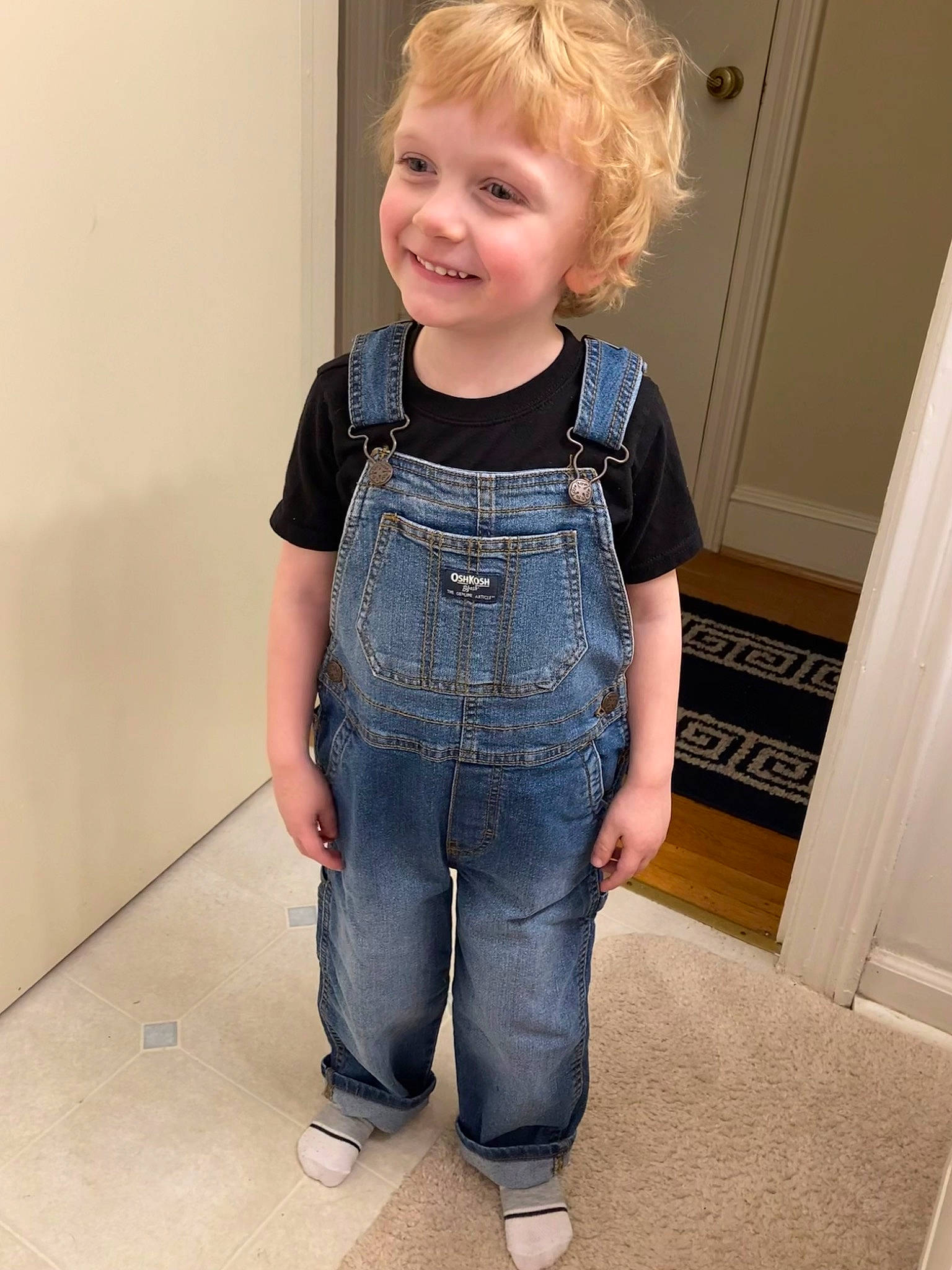 Abel joined the competition — help win amazing prizes! baby_toddler_clothing, child, collar, denim, door, dress_shirt, electric_blue, face, hair, head, human_body, jeans, joy, pattern, person, sleeve, smile, standing, t_shirt, toddler