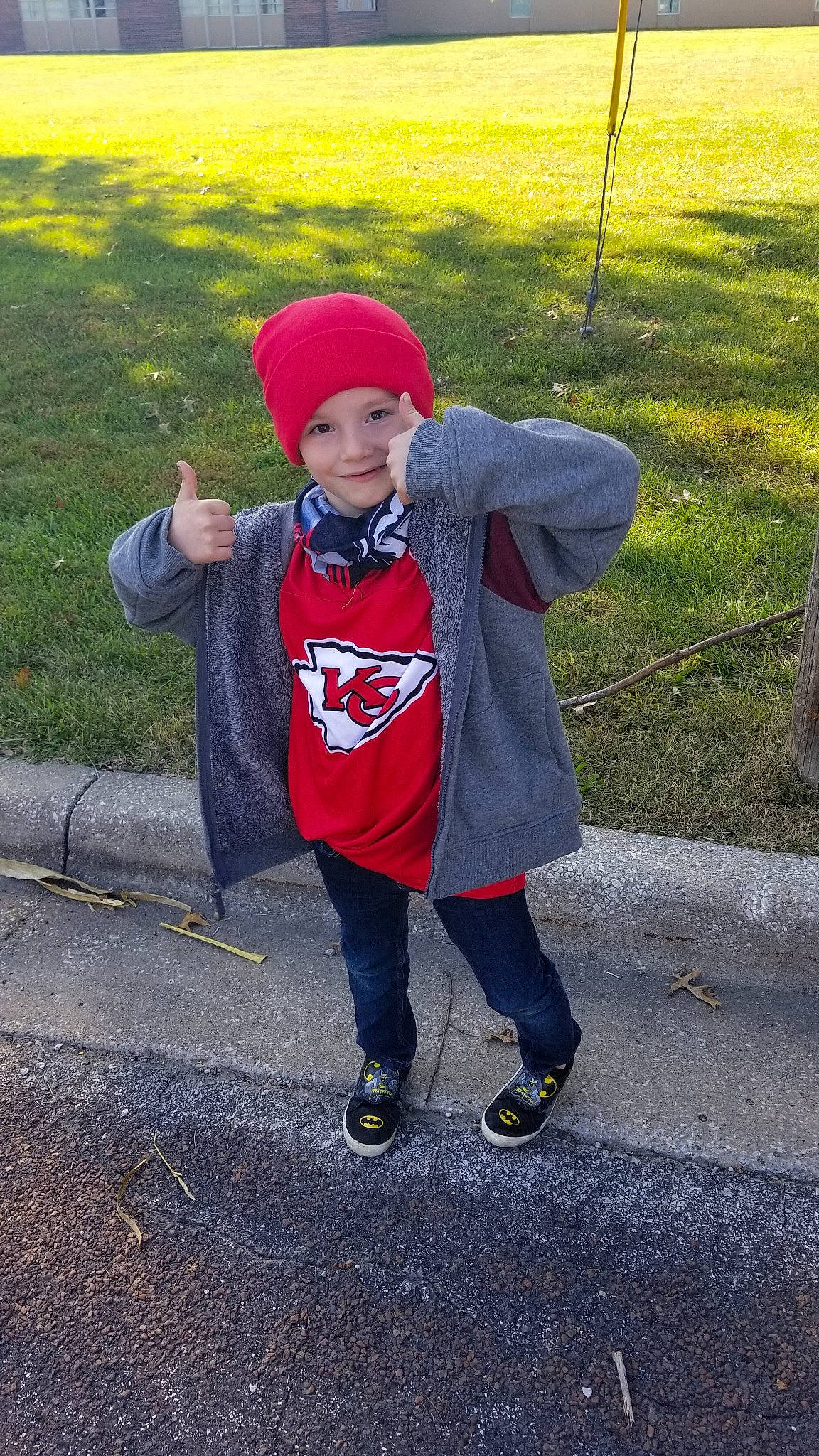 Ashton joined the competition — help win amazing prizes! child, fun, headwear, jacket, joy, leisure, outerwear, person, play, recreation, red, smile, t_shirt, toddler, vacation