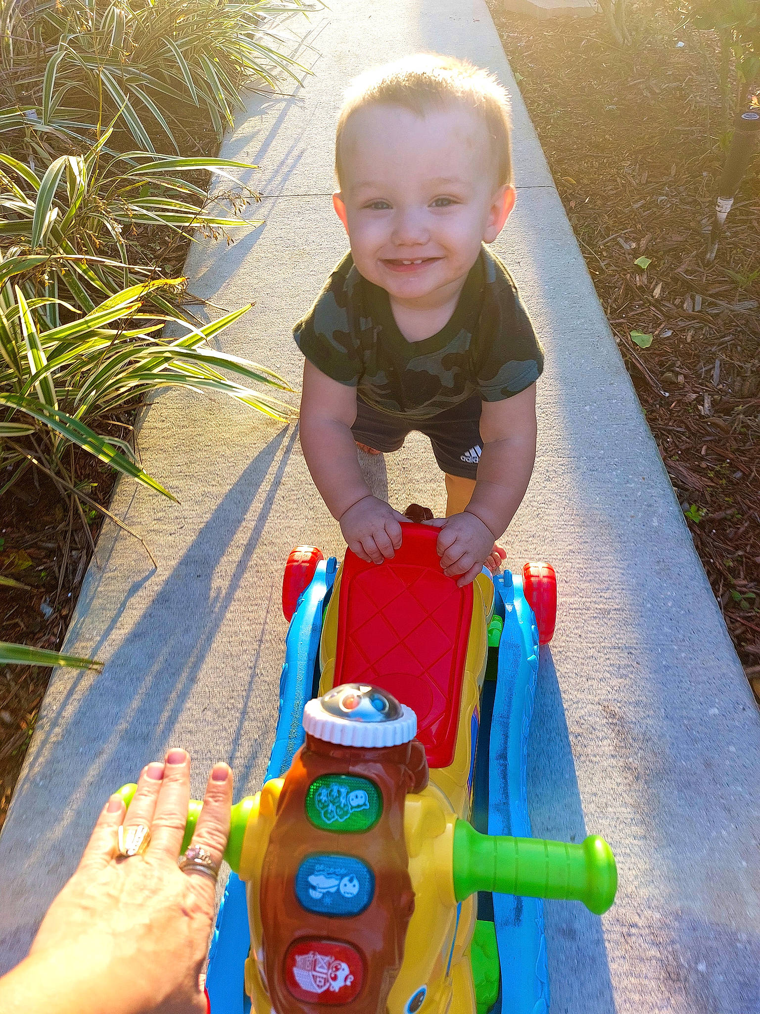 Sheldon is registered to the contest to win money with this photo: baby, baby_toddler_clothing, child, electric_blue, face, fun, grass, green, happy, joy, leisure, light, people_in_nature, person, plant, play, public_space, smile, summer, toddler