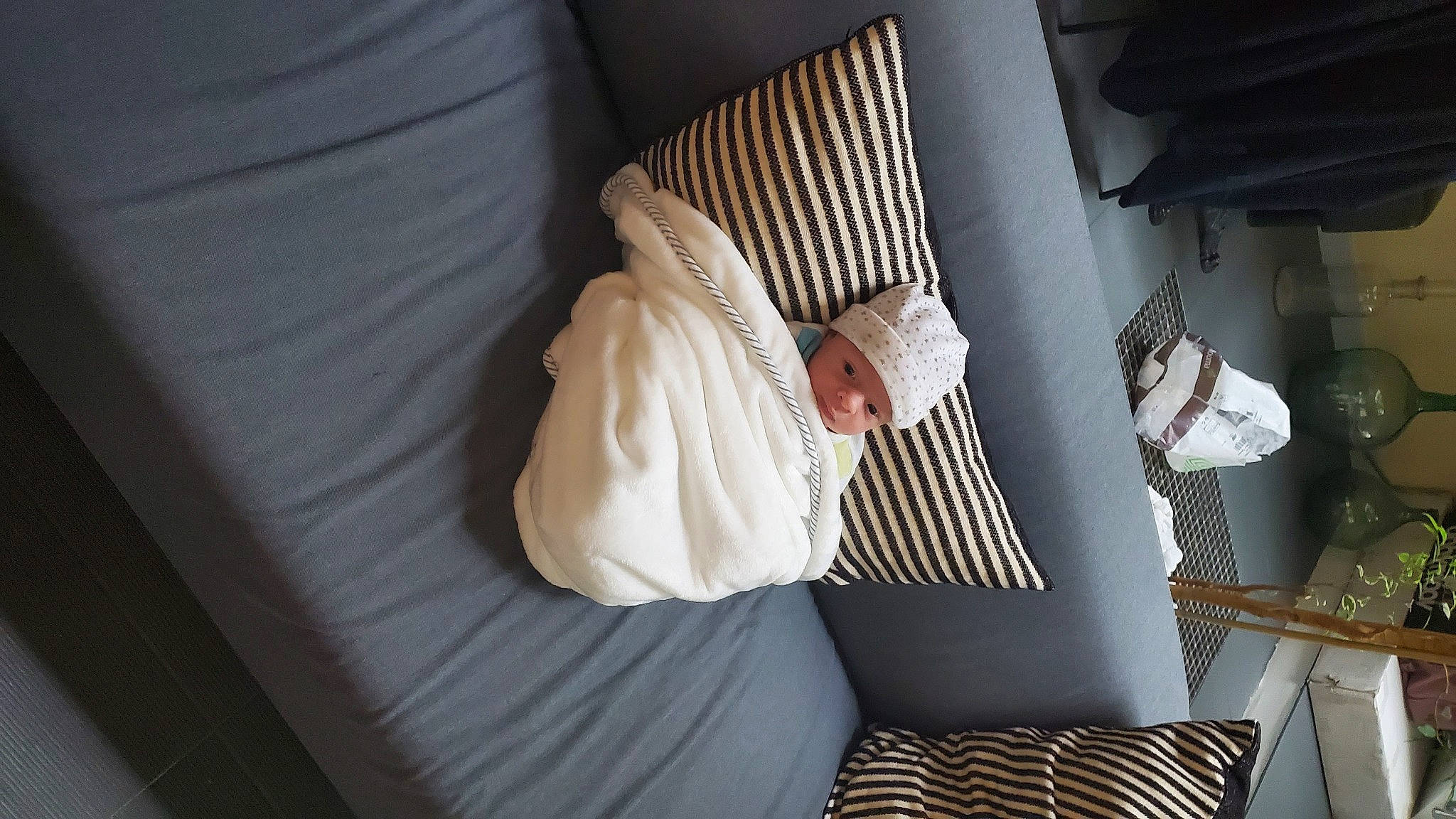 Raphaël a rejoint le concours — aidez-le/la à gagner de superbes lots ! baby, baby_products, bed, bed_sheet, bedding, bedroom, chair, comfort, curtain, duvet, flooring, hardwood, headwear, linens, person, pillow, room, sitting, throw_pillow, window_covering