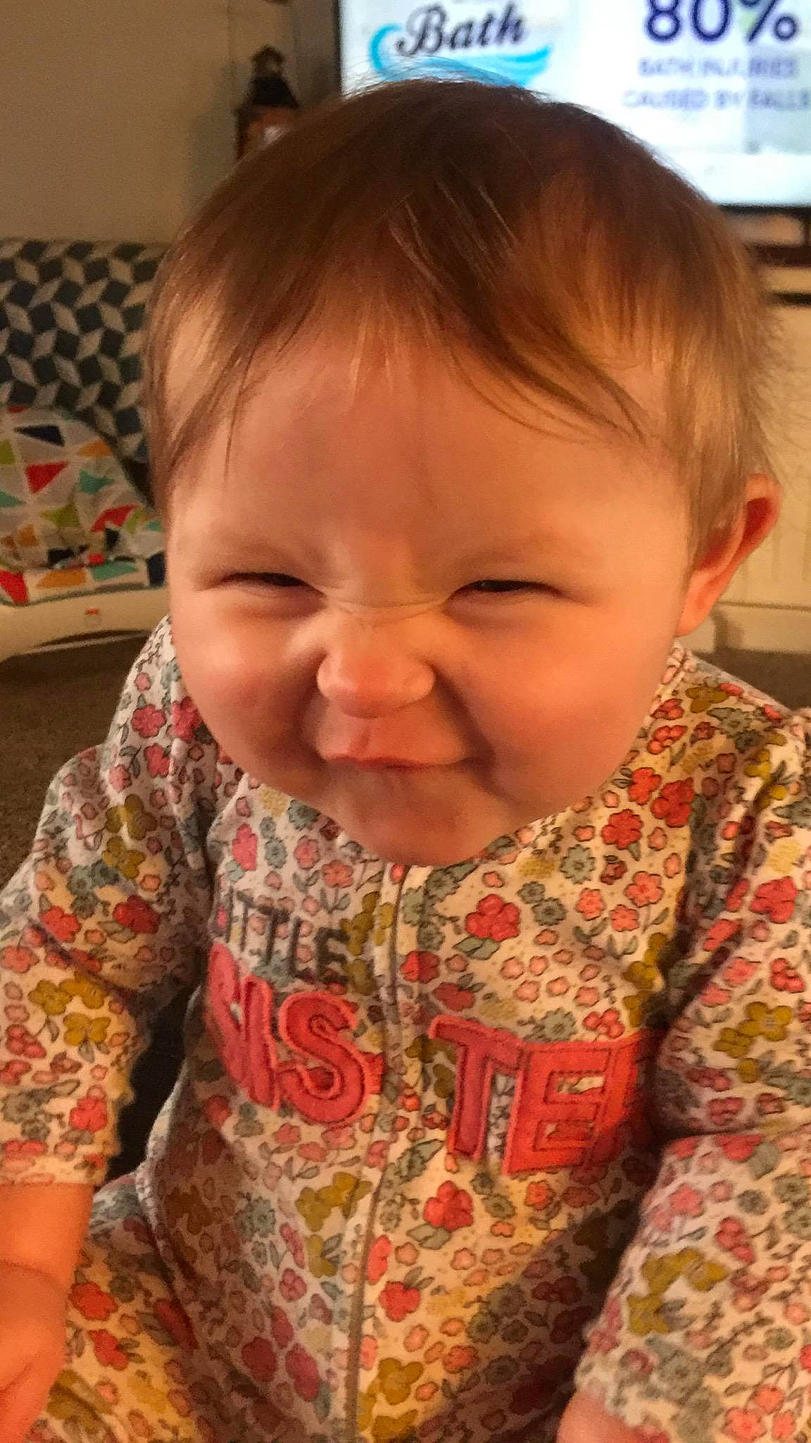 Sophia joined the competition — help win amazing prizes! baby, baby_toddler_clothing, cheek, child, chin, ear, eyebrow, eyelash, face, facial_expression, forehead, iris, lip, mouth, neck, nose, person, skin, sleeve, smile