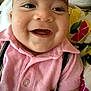 Valentino joined the competition — help win amazing prizes! baby, smiling, close_up, pink_shirt, collared_shirt, face, child, happy, cute, infant, cheeks, eyes, clothing, portrait, young_child, lying_down, floral_pattern, blanket, indoors, skin