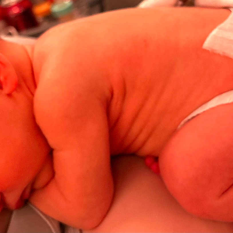 Korbyn is registered to the contest to win money with this photo: architecture, baby, building, crying, diaper, face, head, hospital, newborn, person, sad, sleeping