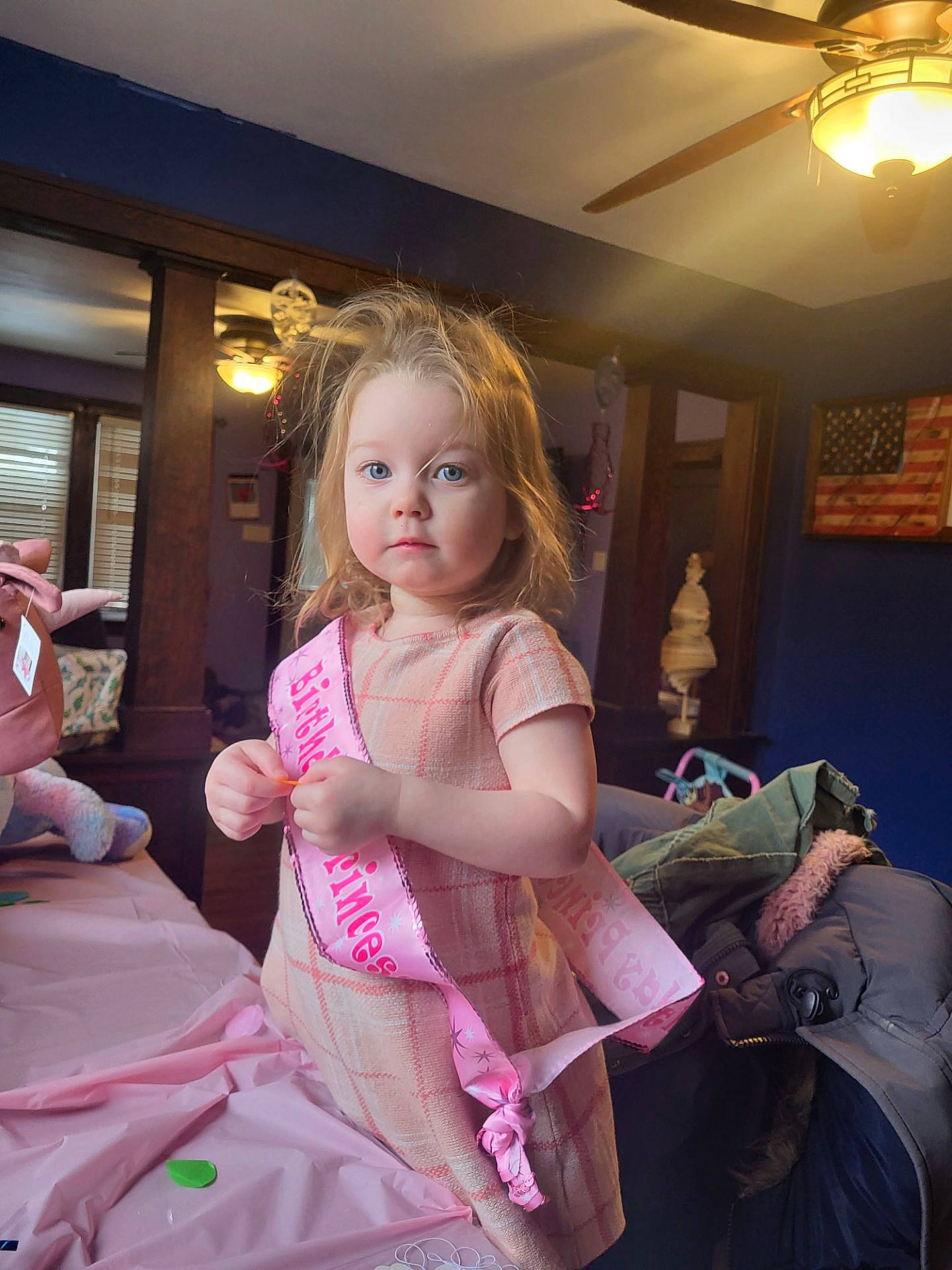 Melody joined the competition — help win amazing prizes! backpack, bag, ceiling, child, event, fashion_design, formal_wear, fun, happy, leisure, light_fixture, magenta, peach, person, picture_frame, pink, room, sitting, toddler, vacation