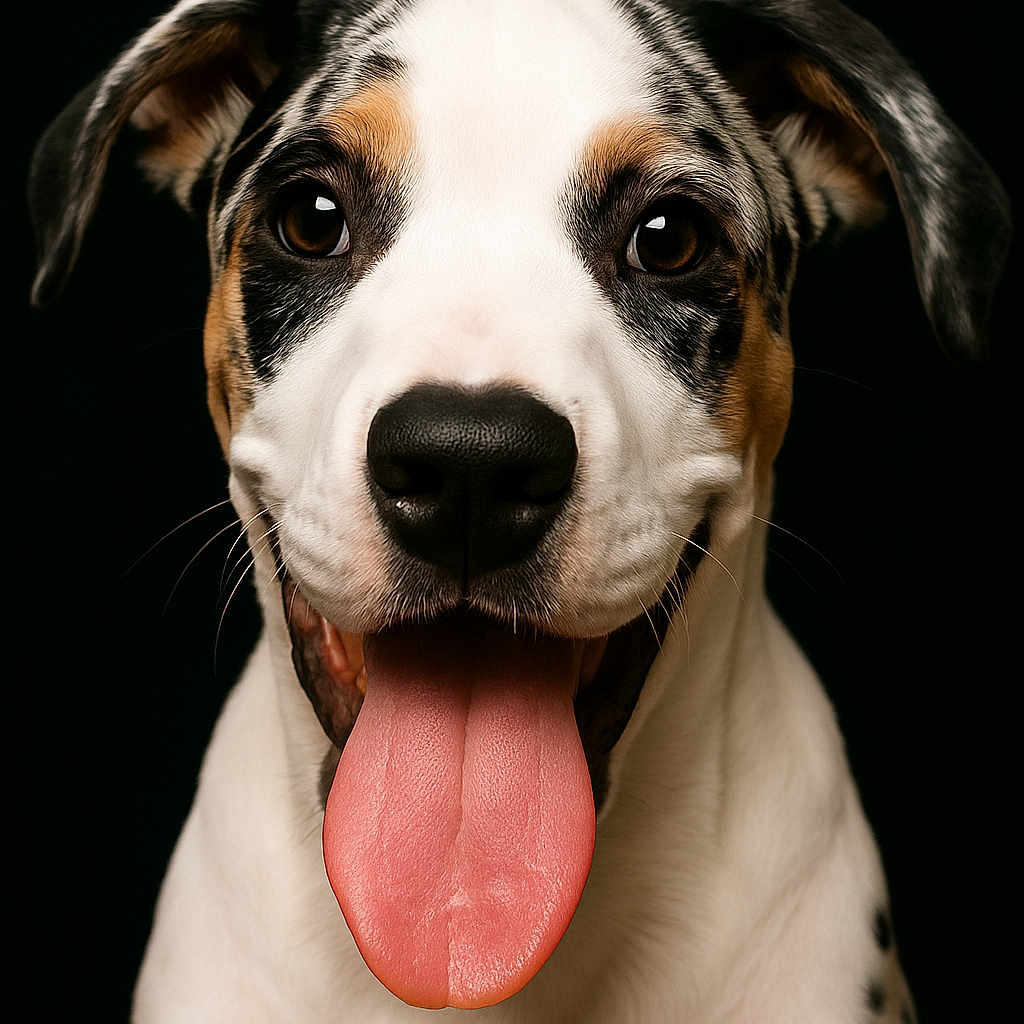 Aïko participe au concours pour gagner de l'argent avec cette photo : animal, black_background, black_fur, brown_fur, canine, close_up, cute, dog, ears, friendly, fur_pattern, happy, pet, playful, portrait, smiling, studio_lighting, tongue, white_fur, young_dog