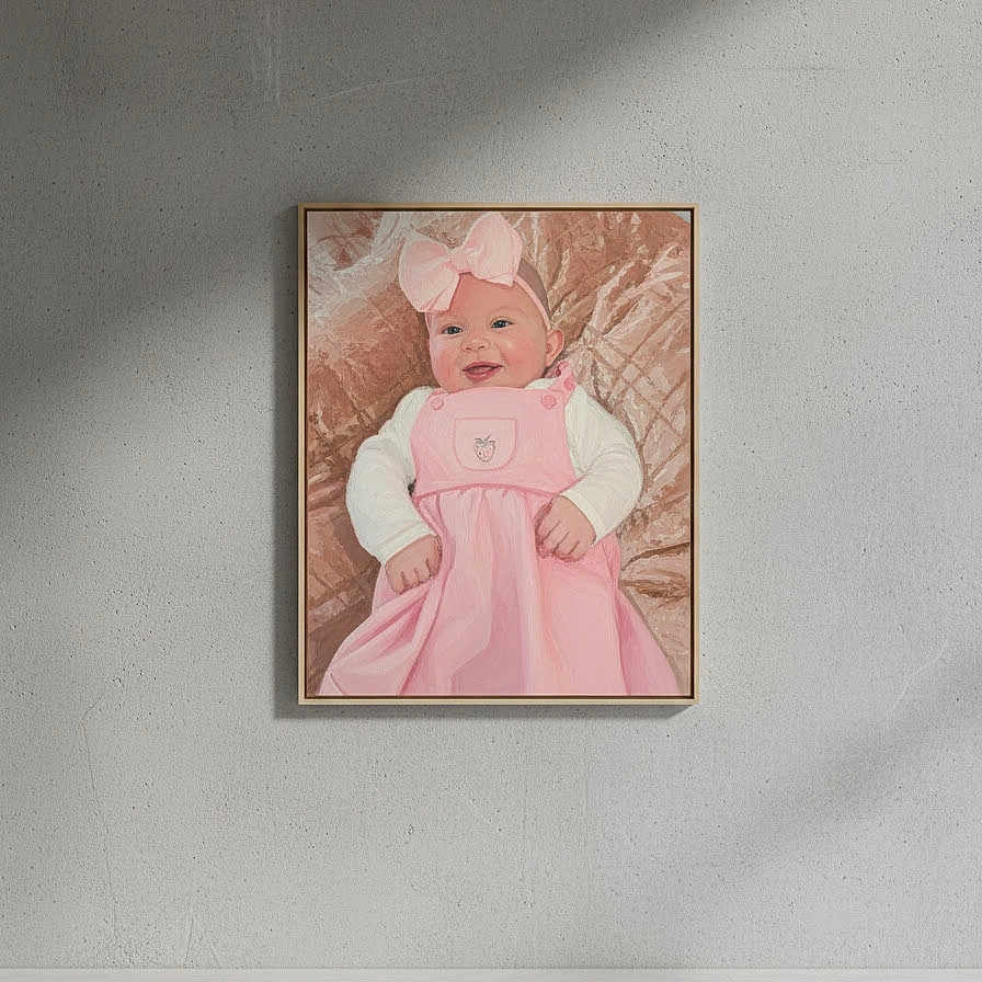 Ember joined the competition — help win amazing prizes! apparel, artwork, baby, bow, child, concrete_wall, cute, decor, fabric, frame, happy, headband, indoor, infant, minimalist, painting, pink_dress, portrait, smiling, soft_lighting