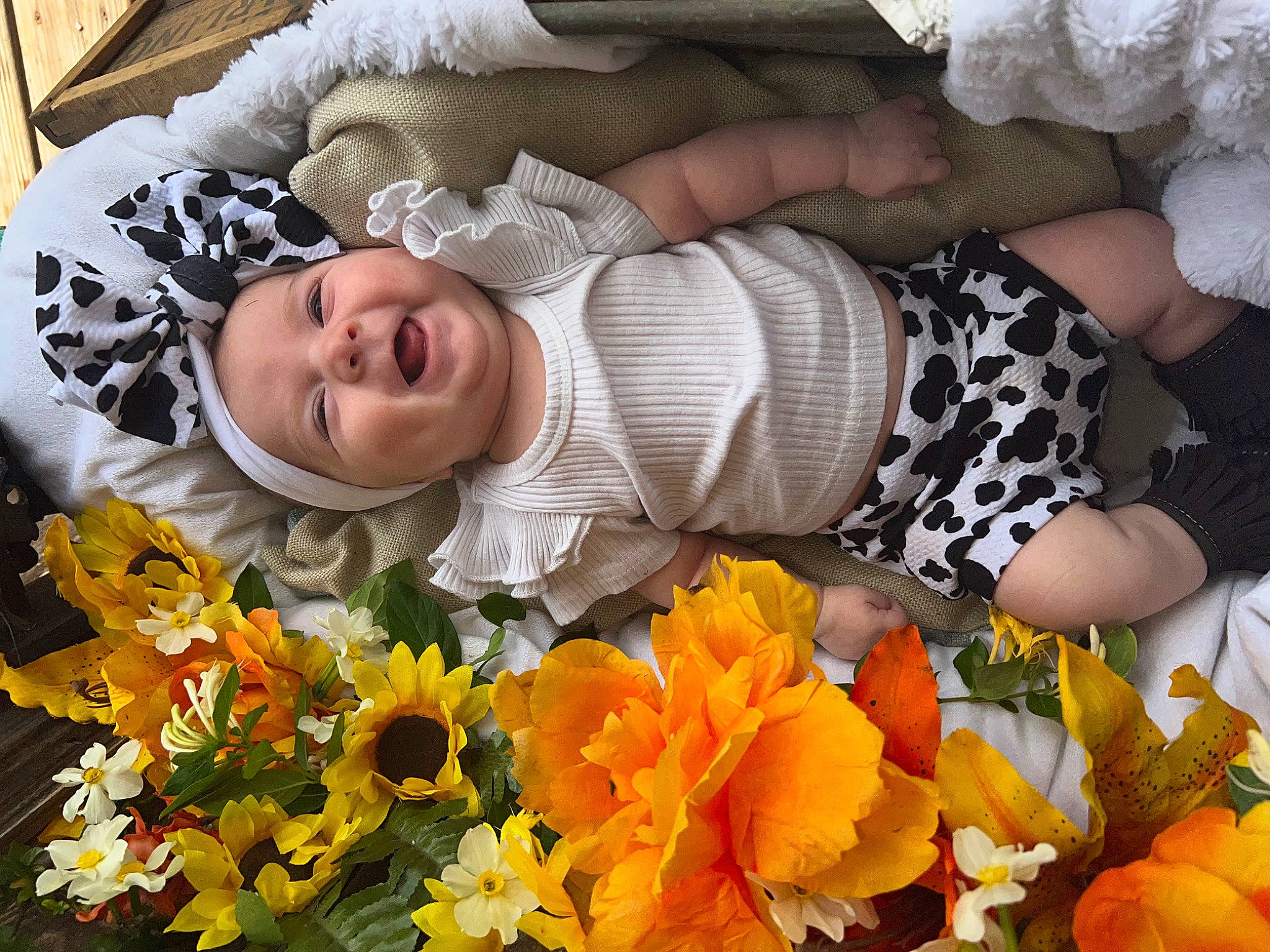 Wrenlee joined the competition — help win amazing prizes! baby, baby_toddler_clothing, comfort, event, flower, flower_arranging, flowering_plant, grass, happy, headwear, orange, organ, people_in_nature, person, petal, plant, smile, spring, sunglasses, toddler