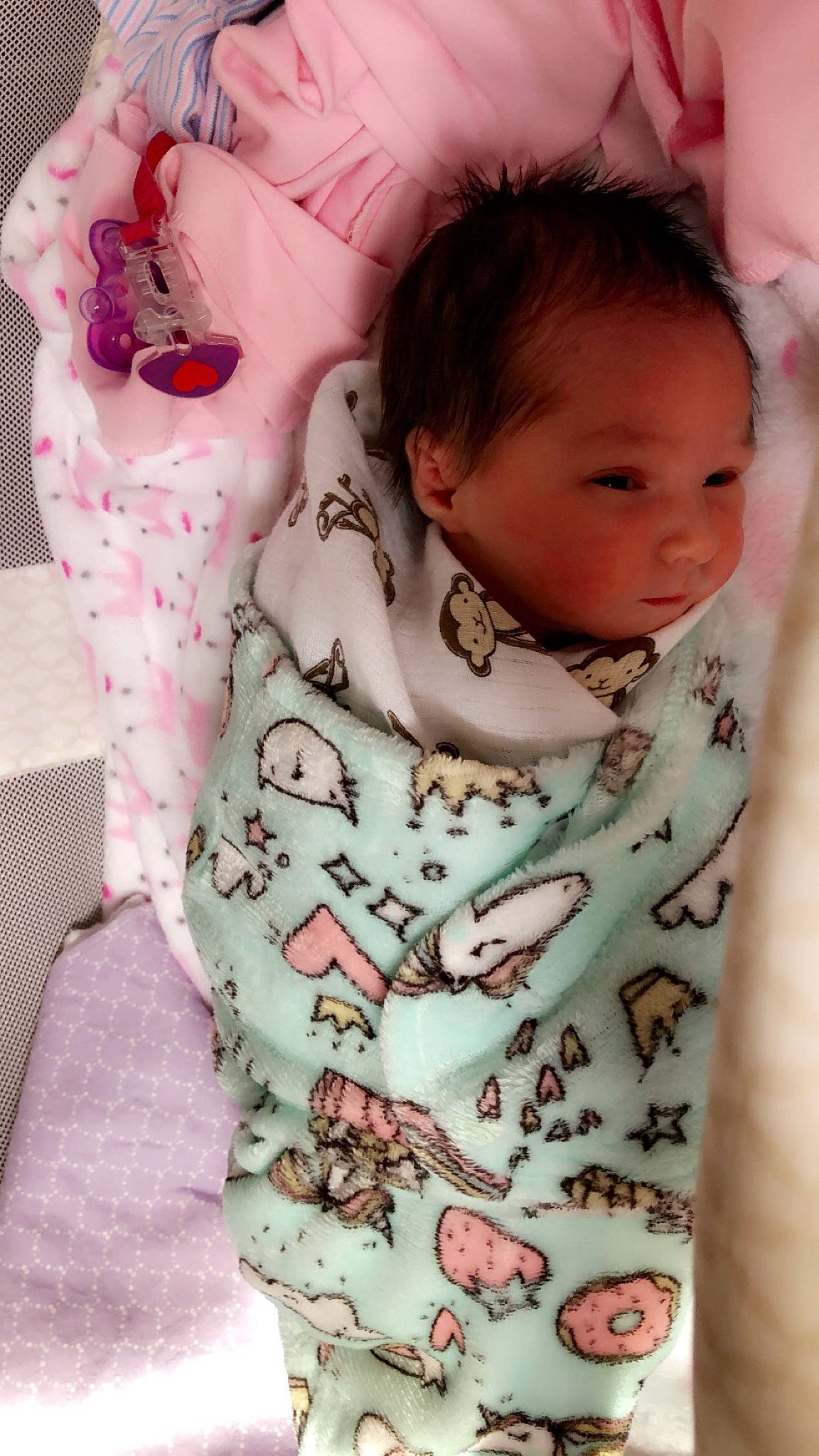 Everlynn is registered to the contest to win money with this photo: baby, baby_products, baby_toddler_clothing, cheek, child, linens, nap_mat, person, pink, product, skin, textile, toddler