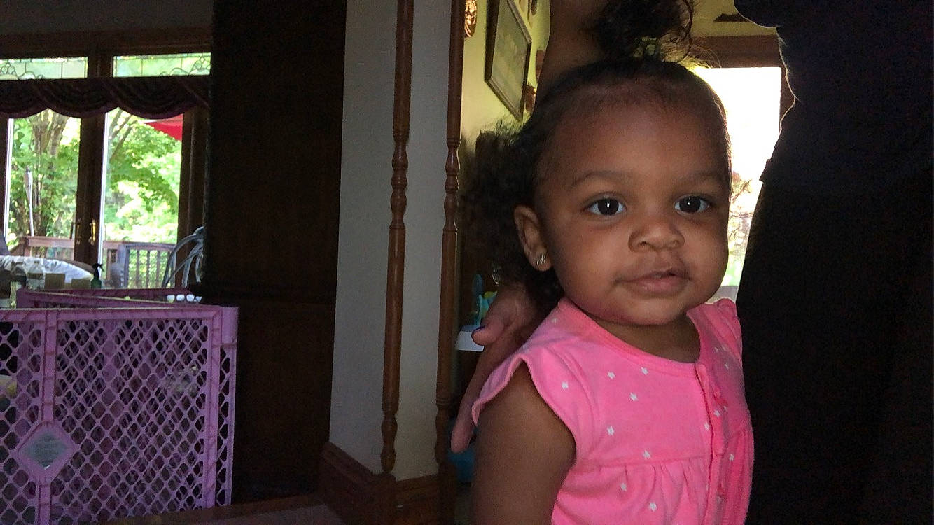 Jazmine joined the competition — help win amazing prizes! adaptation, baby, black_hair, cheek, child, eye, face, fun, happy, head, iris, magenta, person, pink, room, skin, smile, standing, temple, toddler