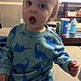 Colter is registered to the contest to win money with this photo: toddler, child, indoor, pajamas, dinosaur_pattern, couch, expression, curious, sippy_cup, drink_cup, furniture, person, young_child, home, casual_clothing, sitting, face, mouth_open, short_hair, light