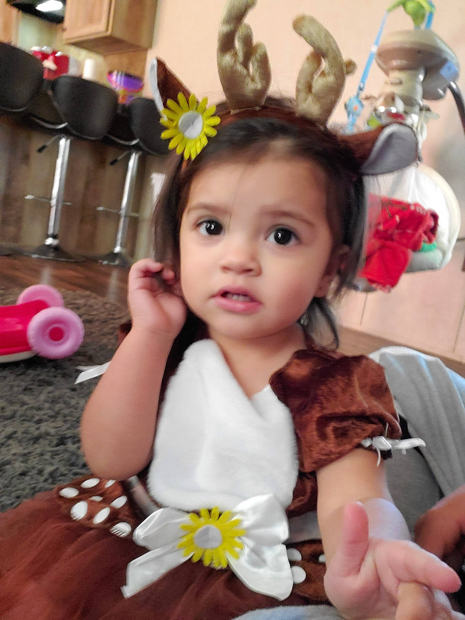Amyah joined the competition — help win amazing prizes! baby, child, crown, ear, fashion_accessory, fawn, finger, hair_accessory, headband, person, play, smile, toddler