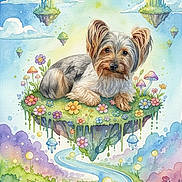 Boshj Bear joined the competition — help win amazing prizes! art, castles, clouds, colorful, dog, fantastical, fantasy, floating_island, flowers, grass, illustration, landscape, lilypads, mushrooms, nature, painting, river, sky, watercolor, whimsical