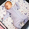 baby, sleeping, onesie, lavender, butterfly, pattern, crib, playpen, infant, child, soft, peaceful, cute, resting, bed, fabric, pajamas, toddler, nursery, calm