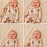 Josette joined the competition — help win amazing prizes! baby, infant, child, blanket, onesie, deer_pattern, smiling, happy, cute, lying_down, portrait, collage, soft_texture, sleepwear, baby_clothing, expression, face, blue_eyes, indoors, adorable