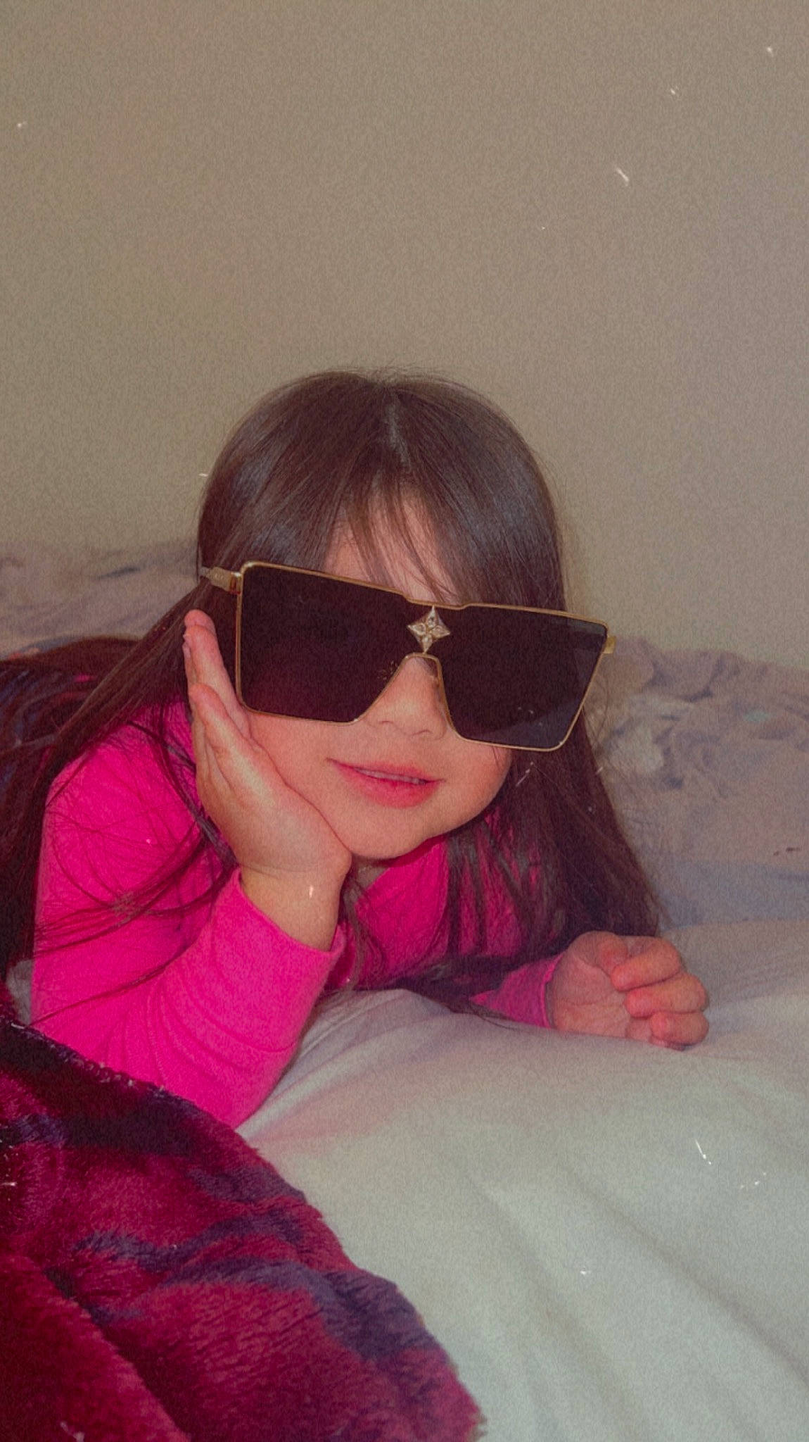 Camila joined the competition — help win amazing prizes! comfort, eyebrow, eyelash, eyewear, finger, gesture, glasses, goggles, hand, happy, human_body, jaw, lip, mouth, neck, person, pink, shoulder, sleeve, sunglasses