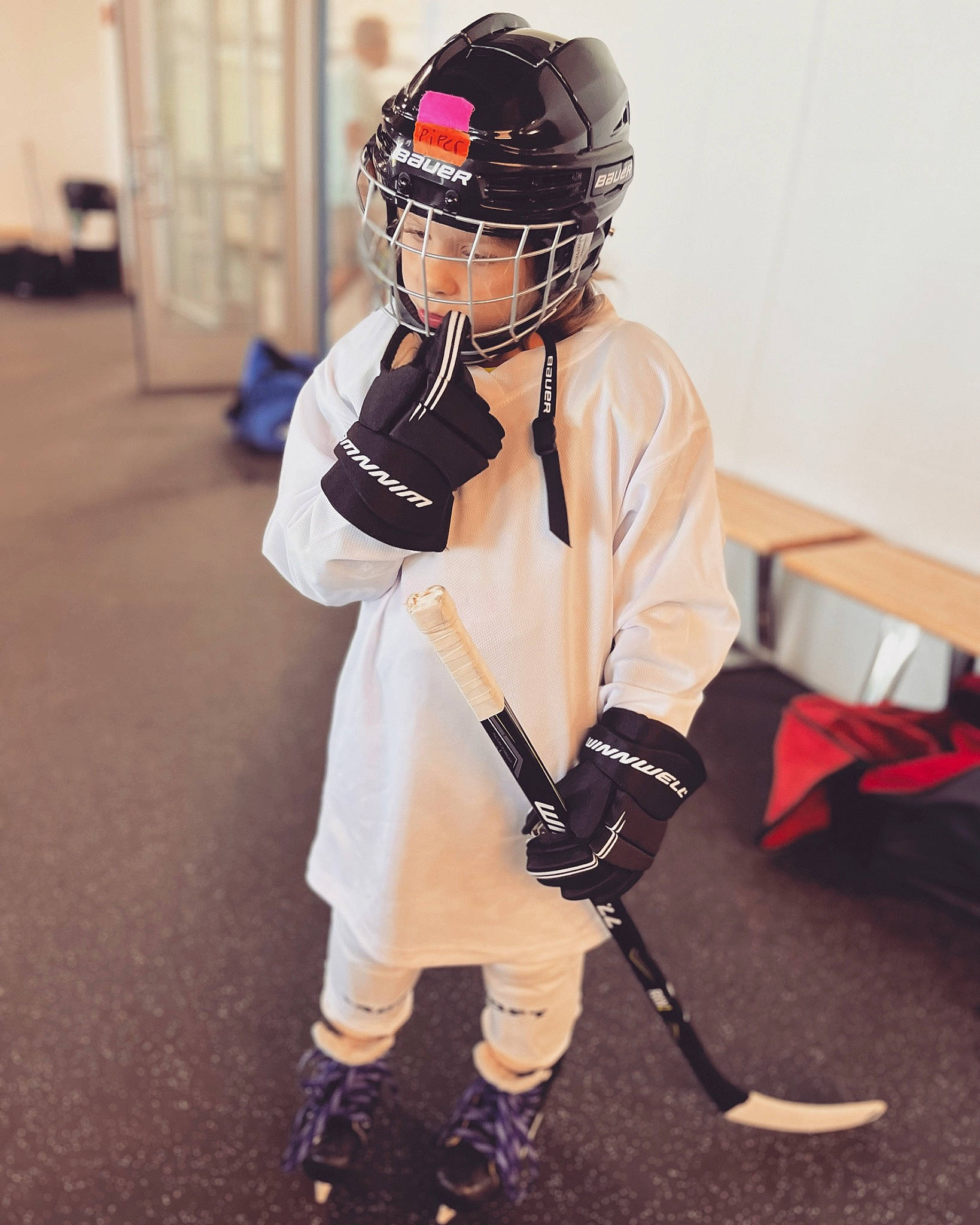 Piper joined the competition — help win amazing prizes! ball_game, face_mask, football_equipment, football_helmet, footwear, glove, headgear, helmet, ice_hockey_equipment, jersey, person, player, shorts, sleeve, sneakers, sports_equipment, sports_gear, sports_uniform, sportswear, team_sport