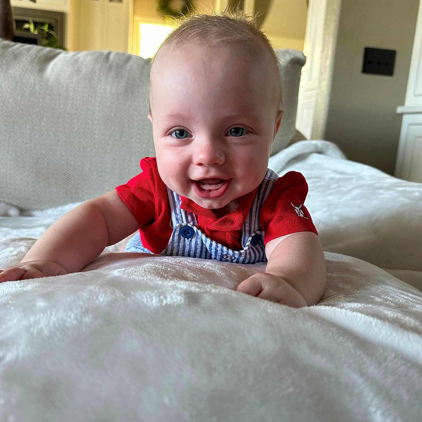 Jettson joined the competition — help win amazing prizes! baby, babylaughing, bed, bedroom, couch, crawling, cushion, face, furniture, happy, head, homedecor, indoors, laughing, person, photography, portrait, room, sitting, smile