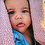 Josiris Isarel joined the competition — help win amazing prizes! baby, infant, child, face, eyes, blanket, pink_blanket, hood, blue_clothing, drool, cheeks, portrait, closeup, cozy, fluffy, skin, outdoor, sunlight, curious, soft_texture