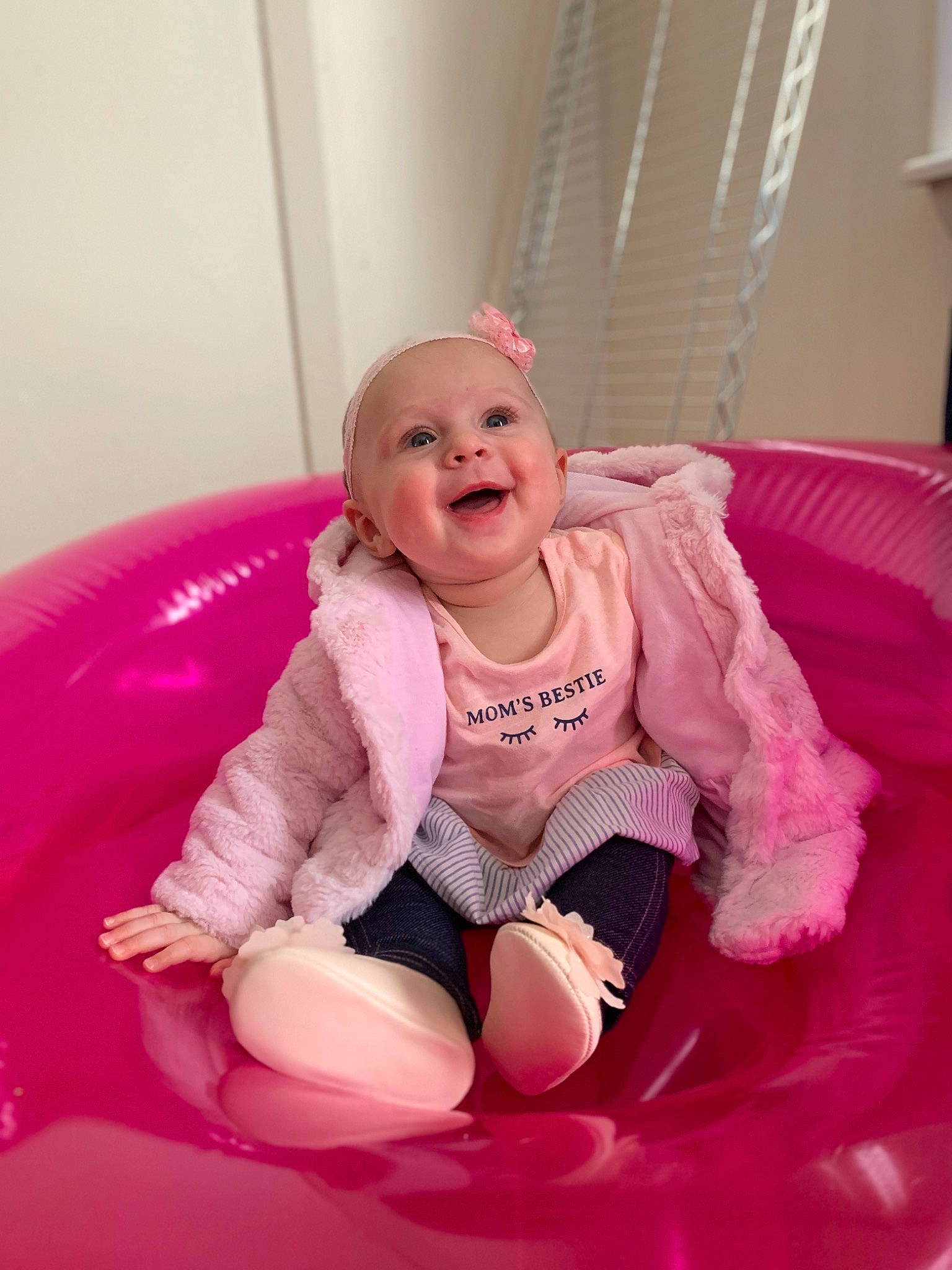 Marceline joined the competition — help win amazing prizes! baby, baby_laughing, cheek, child, facial_expression, fun, happy, magenta, person, pink, play, sitting, skin, smile, toddler