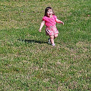 Katelynn joined the competition — help win amazing prizes! child, toddler, grass, outdoor, sunlight, smiling, happy, running, pink_clothing, shorts, nature, daytime, shadow, person, young_child, playful, greenery, summer, casual_wear, fun