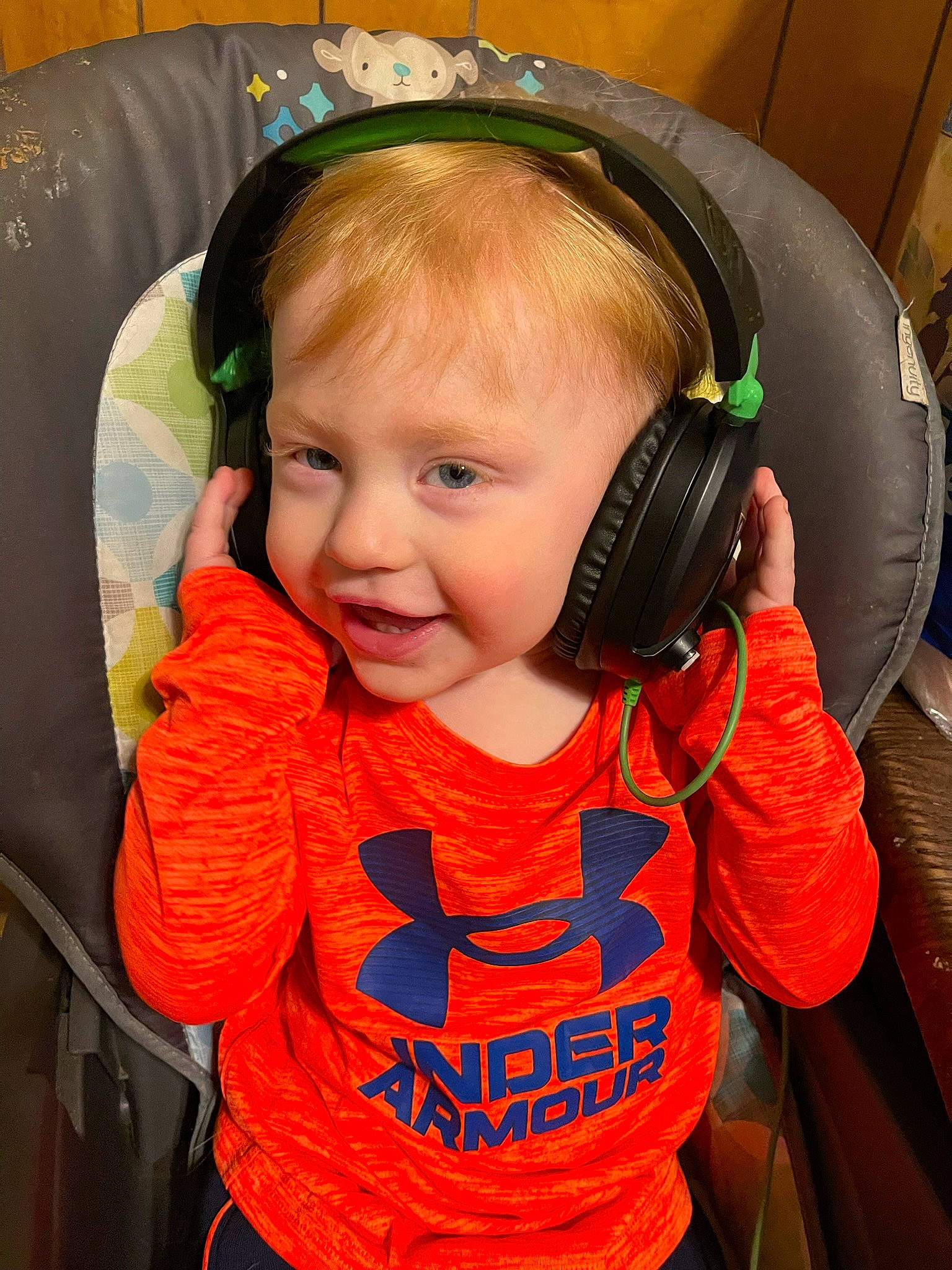 Reese joined the competition — help win amazing prizes! audio_equipment, baby_toddler_clothing, cheek, comfort, cool, ear, eyelash, facial_expression, fun, gadget, happy, hearing, mammal, nose, output_device, people, peripheral, person, smile, toddler