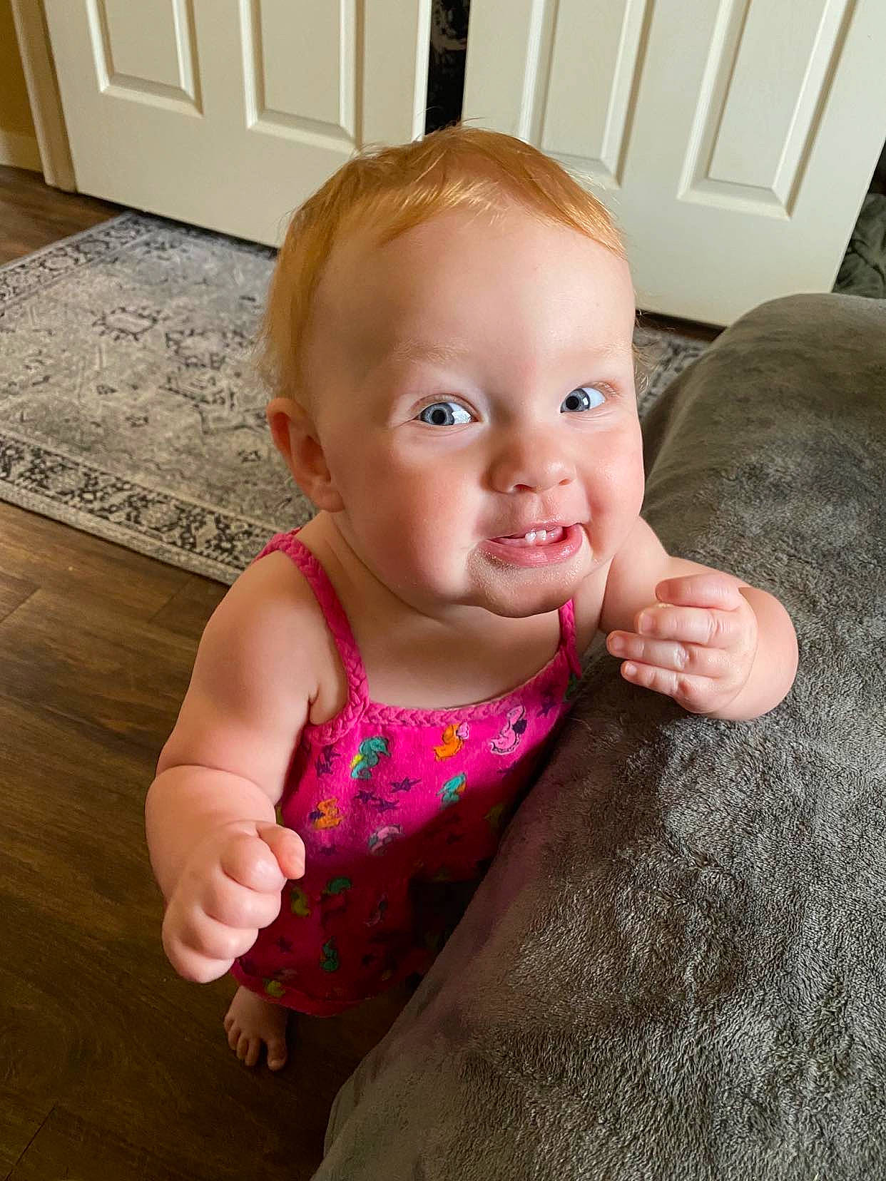 Lorena Grace is registered to the contest to win money with this photo: baby_toddler_clothing, cheek, chin, eye, eyebrow, face, finger, gesture, happy, head, iris, joint, lip, mouth, neck, nose, person, skin, sleeve, smile
