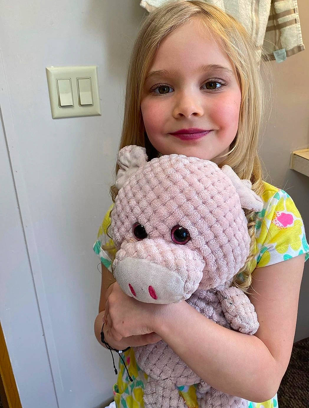 Marleigh is registered to the contest to win money with this photo: art, baby_toddler_clothing, beauty, child, ear, eye, fawn, finger, happy, joy, pattern, person, pink, skin, sleeve, smile, stuffed_toy, textile, thumb, toddler