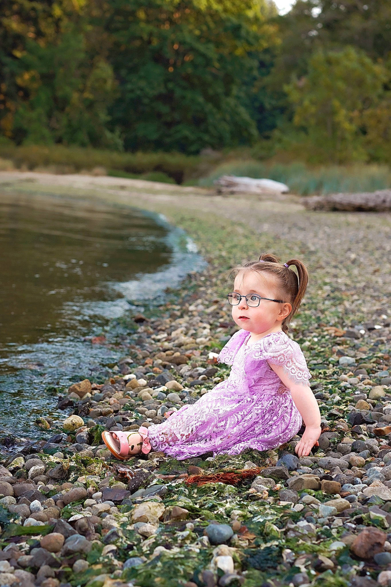 Madalyn is registered to the contest to win money with this photo: bank, beach, dress, flash_photography, grass, happy, lake, landscape, leisure, natural_environment, natural_landscape, nature, people_in_nature, person, plant, shore, summer, toddler, tree, water