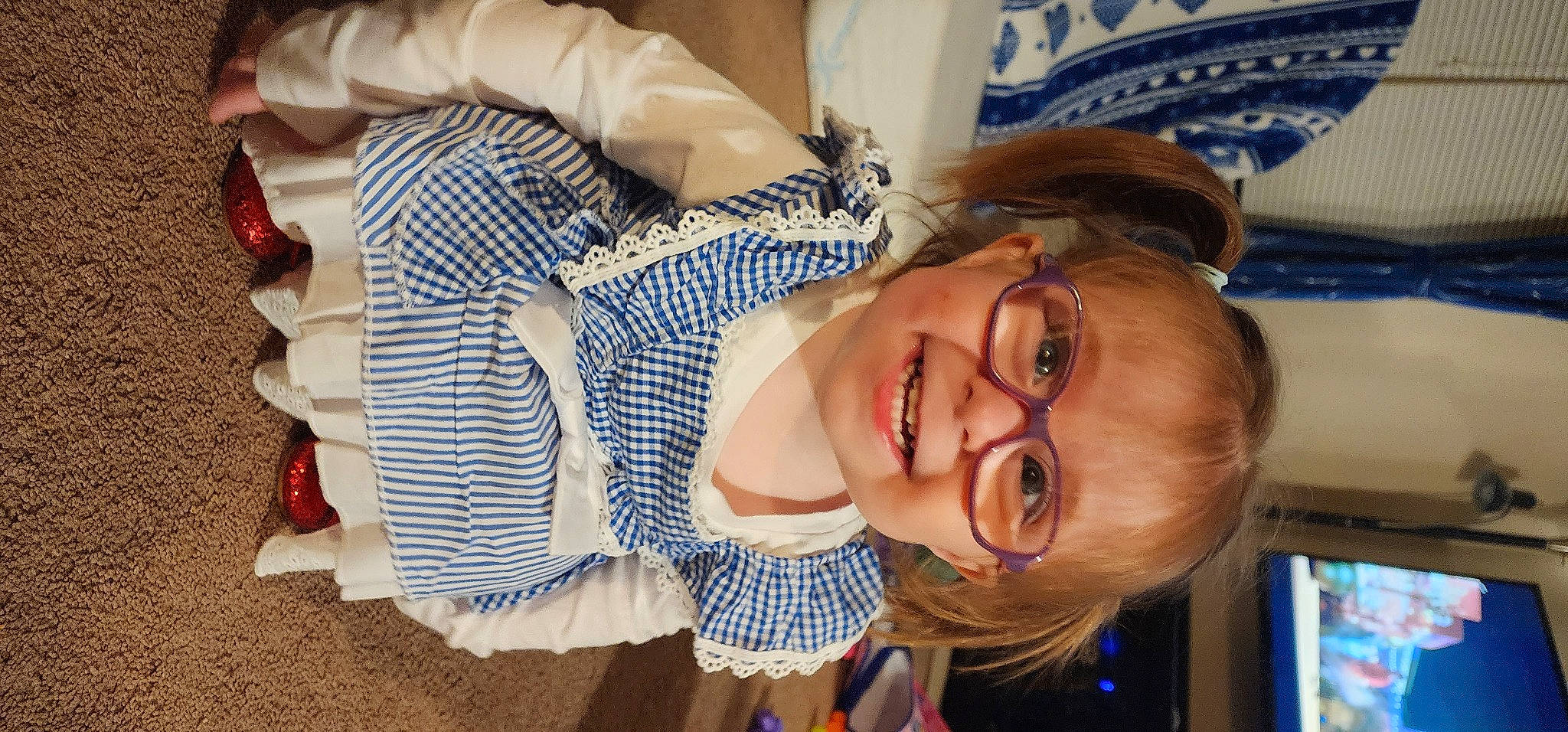 Madalyn joined the competition — help win amazing prizes! blue, child, elbow, eyelash, eyewear, finger, fun, gesture, hairstyle, happy, headgear, joy, leisure, mouth, nail, nose, pattern, person, skin, smile