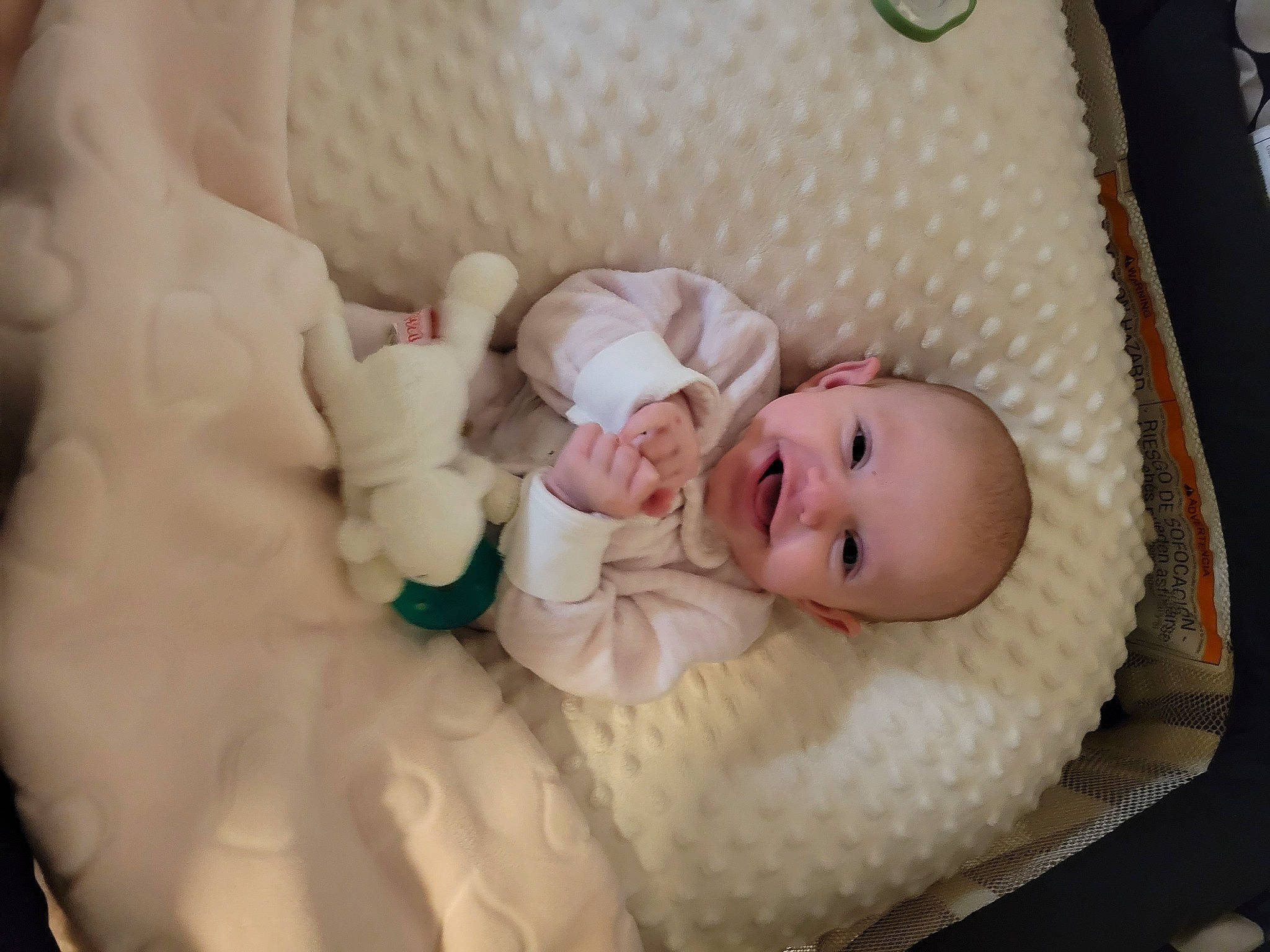 Liberty joined the competition — help win amazing prizes! baby, baby_products, baby_safety, baby_sleeping, baby_toddler_clothing, bed, bedding, cheek, child, comfort, fur, happy, linens, person, pink, portrait_photography, room, skin, smile, textile