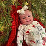 Anna is registered to the contest to win money with this photo: baby, infant, christmas, holiday, pajamas, red_blanket, pine_branches, christmas_lights, festive, cute, smiling, face, headband, white_bow, indoors, holiday_decor, sleepwear, newborn, seasonal, celebration