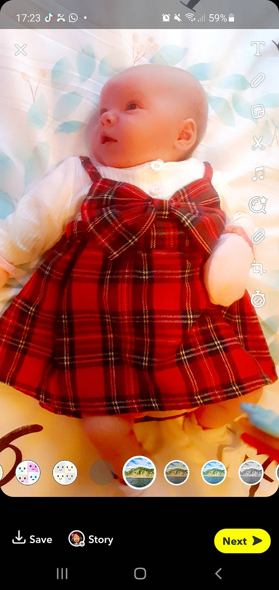 Harper joined the competition — help win amazing prizes! baby_toddler_clothing, collar, design, doll, fashion_design, fur, holiday, illustration, pattern, peach, person, plaid, sleeve, tartan, textile, thigh, toy, waist, white