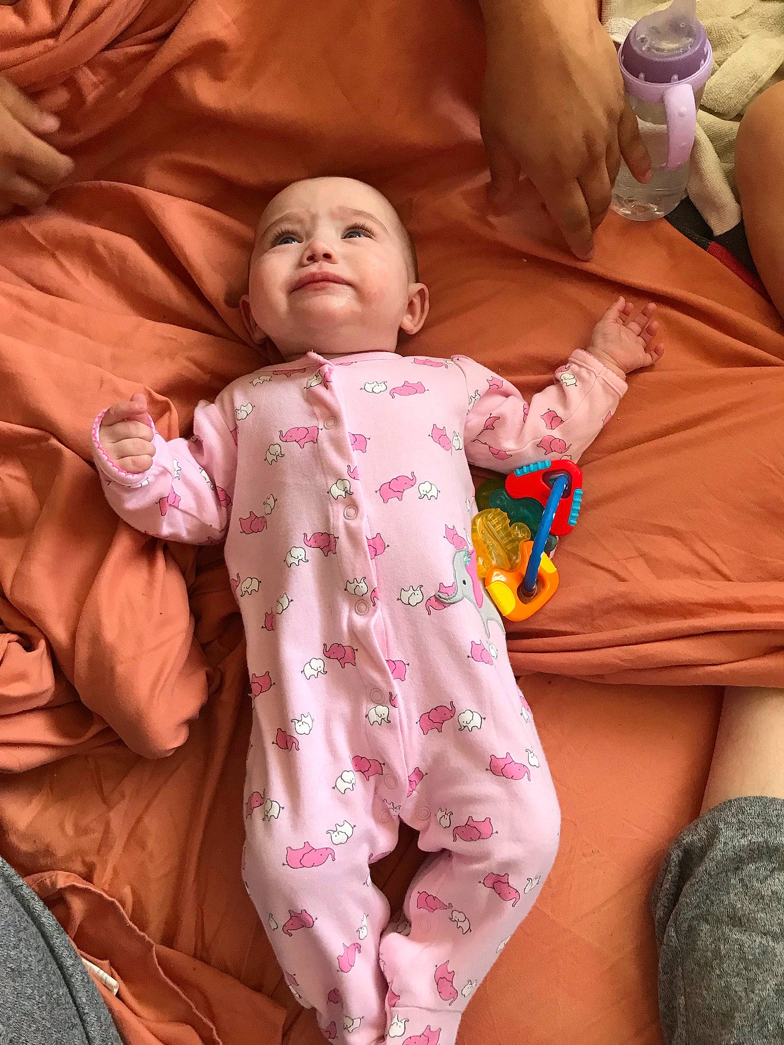 Khalani joined the competition — help win amazing prizes! baby, baby_toddler_clothing, cheek, child, comfort, finger, gesture, happy, joint, mouth, organ, people, person, pink, product, skin, sleeve, smile, tableware, textile