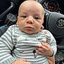 Lukia Saint joined the competition — help win amazing prizes! baby, infant, child, sweater, striped_clothing, car_interior, steering_wheel, dashboard, panda_figurine, hand, face, person, seat, window, toy, cute, expression, clothing, car, vehicle