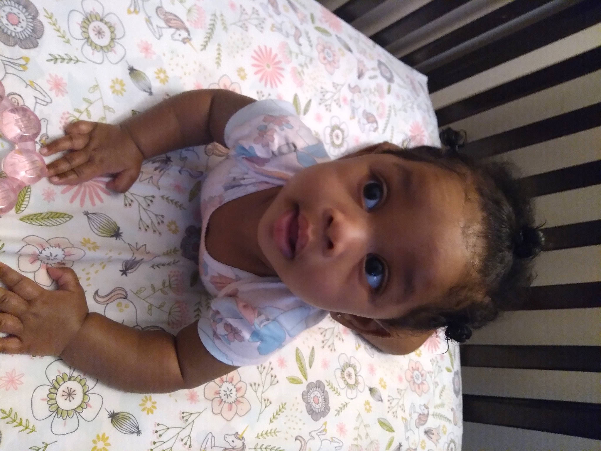 Ja'Layah joined the competition — help win amazing prizes! baby, baby_toddler_clothing, cheek, child, comfort, eye, face, fun, happy, head, linens, mouth, nose, pattern, person, room, skin, toddler, vacation, wood