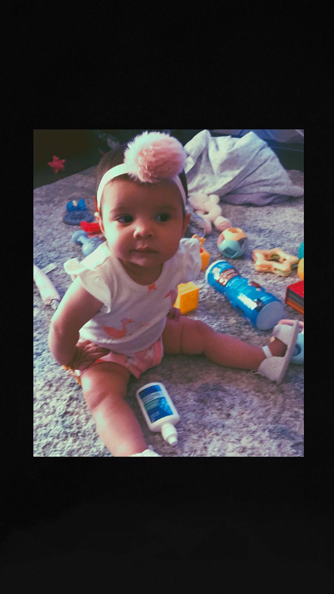 Aria joined the competition — help win amazing prizes! baby, baby_products, baby_toddler_clothing, baby_toys, child, doll, figurine, fun, nail, pattern, person, plastic, play, room, sitting, stuffed_toy, thumb, toddler, toy, wrist