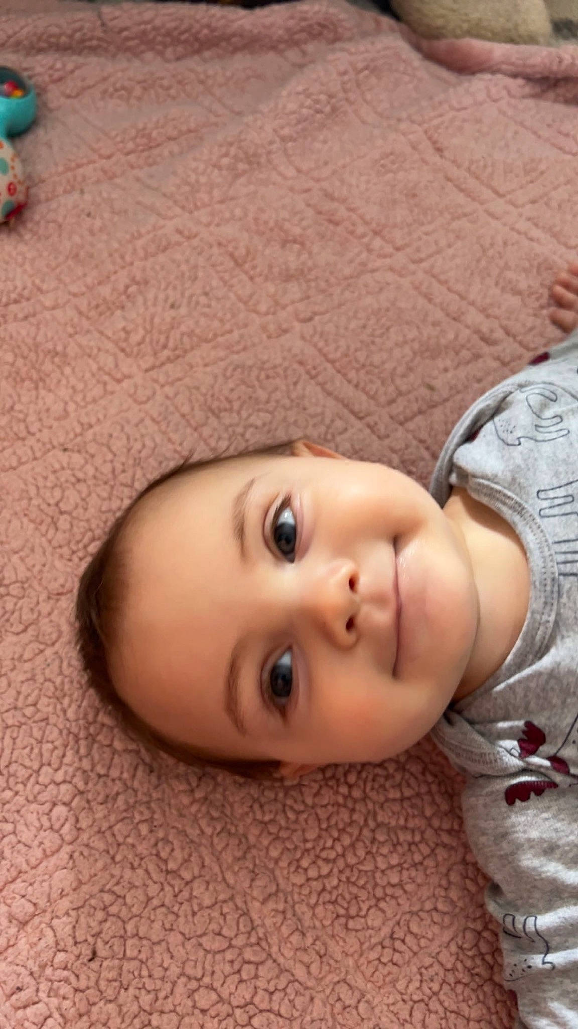 Maximus is registered to the contest to win money with this photo: cheek, child, eye, eyelash, face, flooring, forehead, fun, grass, happy, joy, lip, neck, nose, person, portrait_photography, skin, smile, toddler, toy