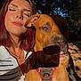 Flash participe au concours pour gagner de l'argent avec cette photo : bench, closed_eyes, daylight, dog, hand, harness, leash, nature, necklace, outdoor, park, portrait, selfie, shadow, short_hair, smile, striped_shirt, sunlight, trees, woman