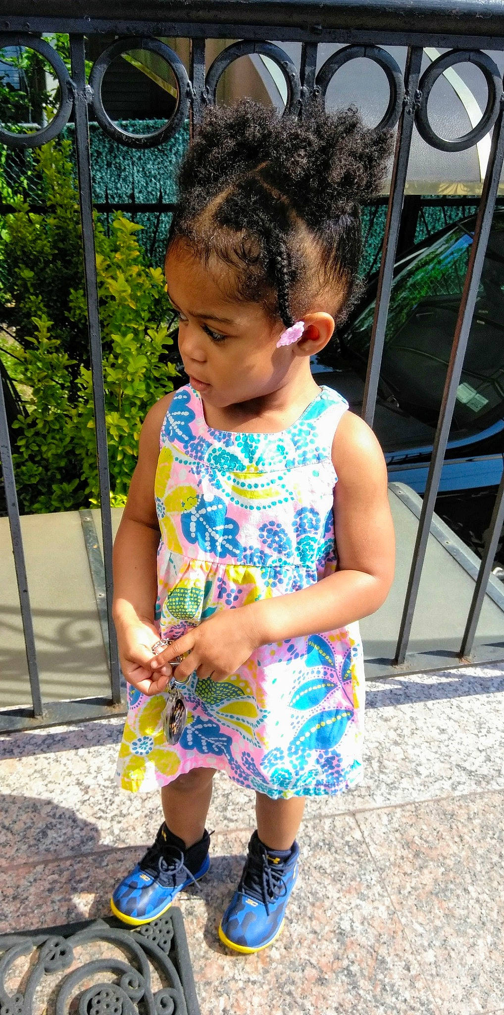 Jewel joined the competition — help win amazing prizes! child, child_model, dress, footwear, pattern, person, play, shoe, shorts, smile, summer, toddler, vacation, yellow