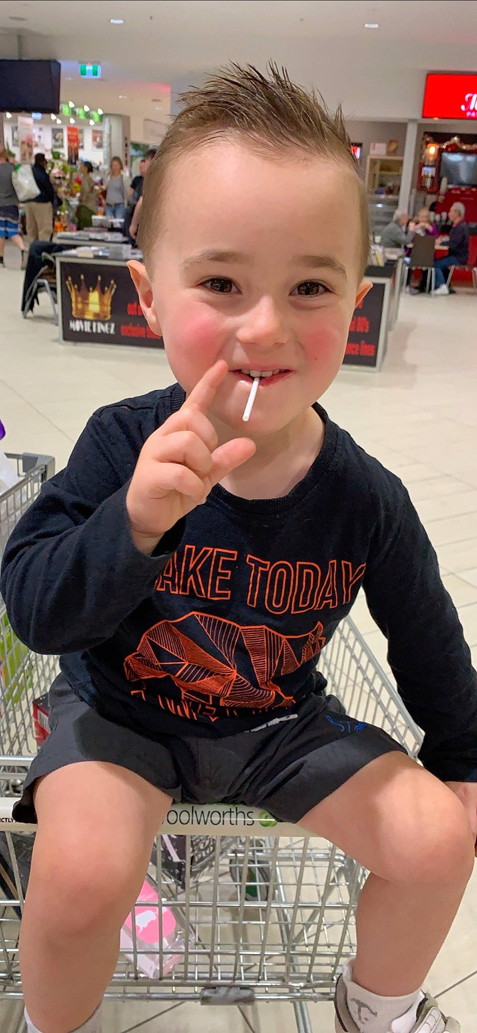 Mitchell joined the competition — help win amazing prizes! arm, child, joy, leg, person, sitting, snack, toddler